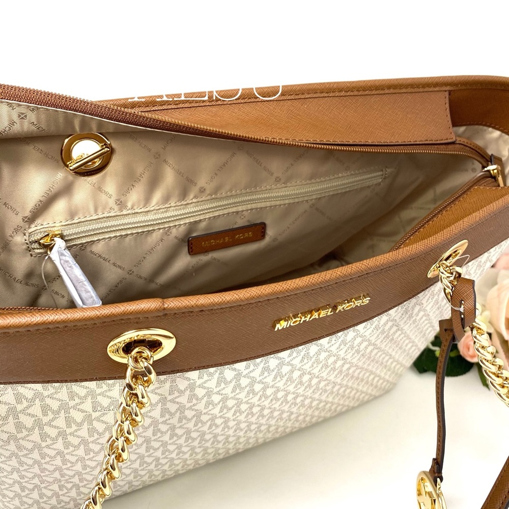 Michael Kors Shania Chain Tote Vanilla Leather LG - Picture 6 of 8